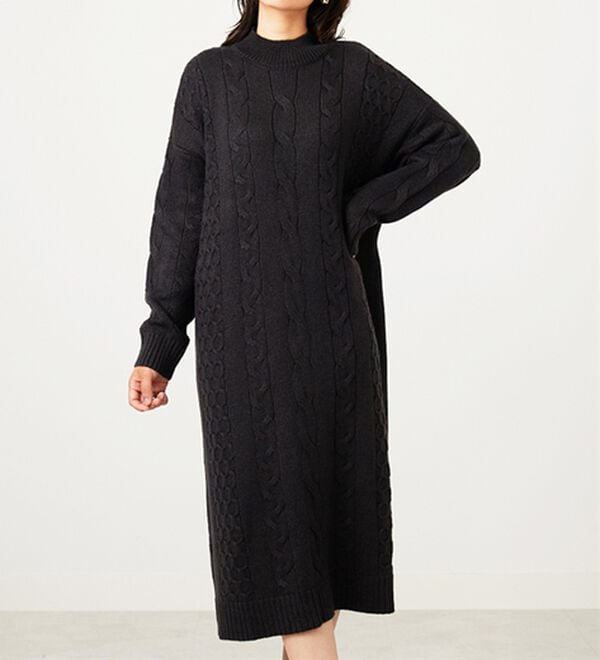 BELLUNA（ベルーナ）の「ケーブル柄ロング丈ニットワンピース（ニットワンピース）」｜詳細画像