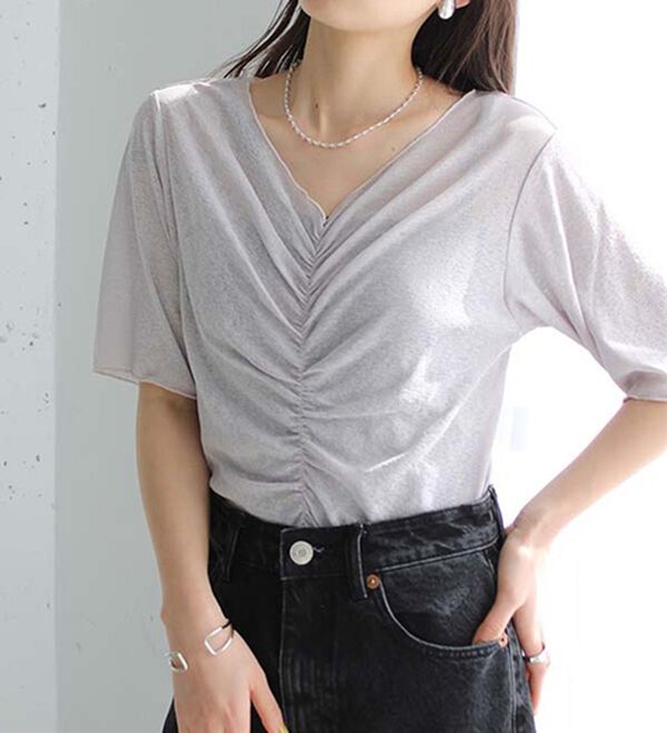 GeeRA（ジーラ）の「Ｖネックシャーリングカットソー（カットソー）」｜詳細画像