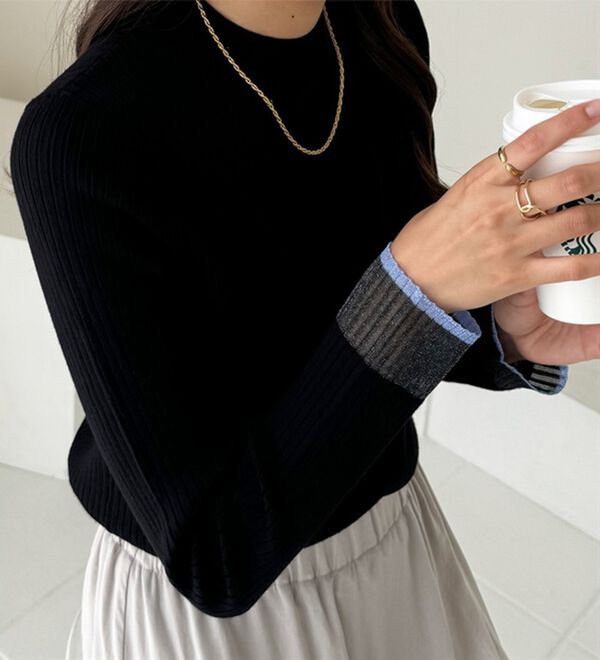 袖口シアーハイネックリブニットトップス - ベルーナ【公式】