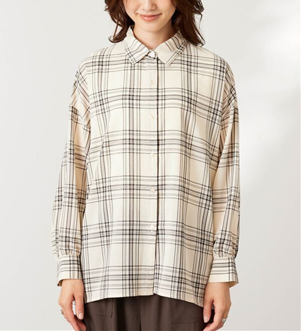 BELLUNA（ベルーナ）の「シアージョーゼット素材チェック柄シャツ（シャツ）」｜詳細画像