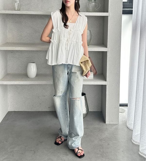 GeeRA（ジーラ）の「ギャザーリボンノースリブラウス（ブラウス）」｜詳細画像