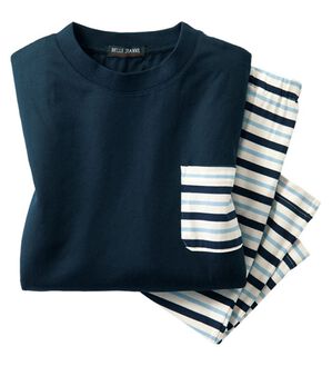 「綿混半袖ボーダーパジャマ（メンズルームウェア）」｜ネイビー／ボーダーセット