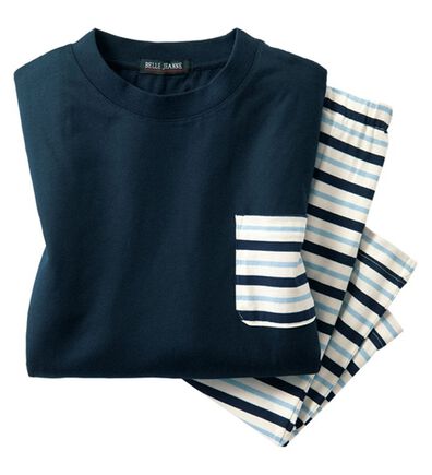 「綿混半袖ボーダーパジャマ（メンズルームウェア）」