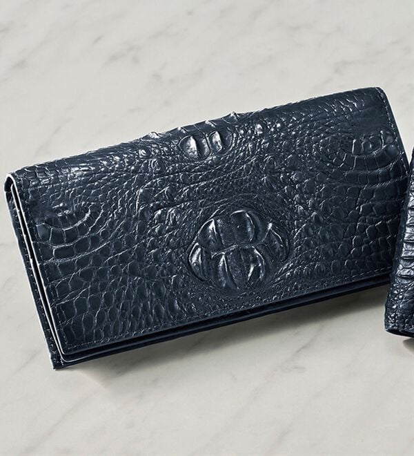 K*e様 【超貴重限定桐箱入】皇居 長財布 クロコ調牛革黒/ケース /2点 sankyo shokai（三京商会） ［福袋＆10%OFFクーポン］［紙幣200枚収納
