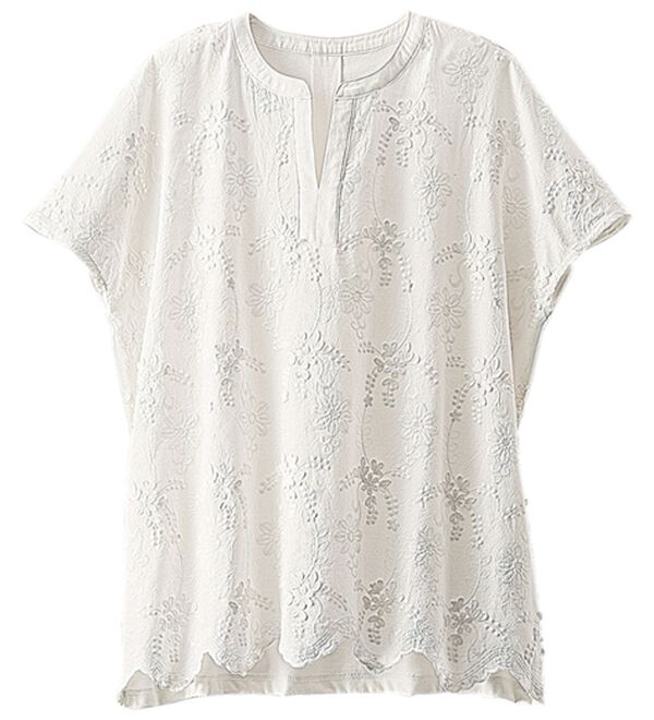 BELLUNA（ベルーナ）の「モチーフレース使いスキッパーＴブラウス（ブラウス）」｜オフ白