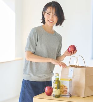 BELLUNA（ベルーナ）の「≪ＨｕｇＲｅａｍコットン≫裏毛半袖プルオーバー（カットソー）」｜杢グレー