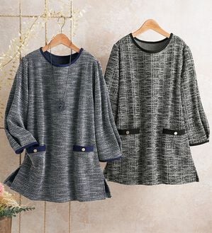 ルフラン（ルフラン）の「【２色組】伸びて柔らか！ツイード調カフタン（チュニック）」｜詳細画像