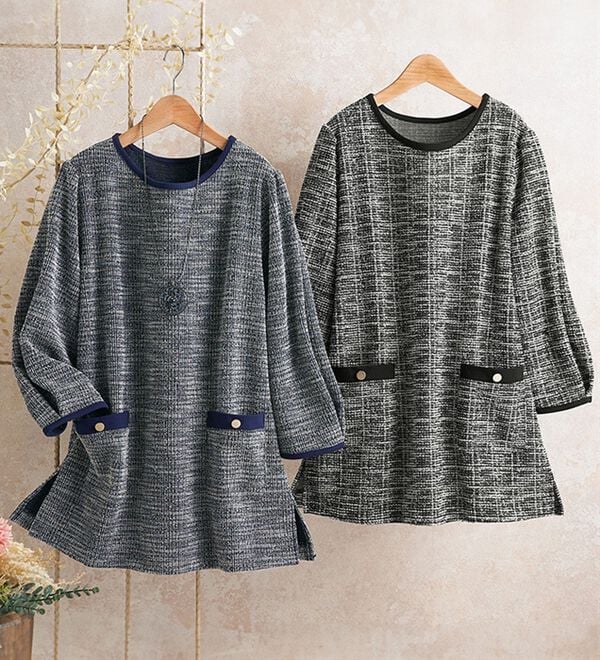 ルフラン（ルフラン）の「【２色組】伸びて柔らか！ツイード調カフタン（チュニック）」｜詳細画像