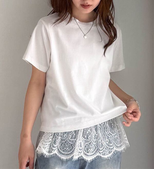 RANAN（ラナン）の「レースレイヤードコンパクトTシャツ（Tシャツ）」｜詳細画像