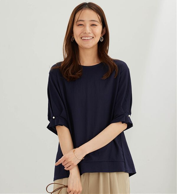 BELLUNA（ベルーナ）の「【接触冷感】涼感素材袖パールデザインプルオーバー（カットソー）」｜詳細画像