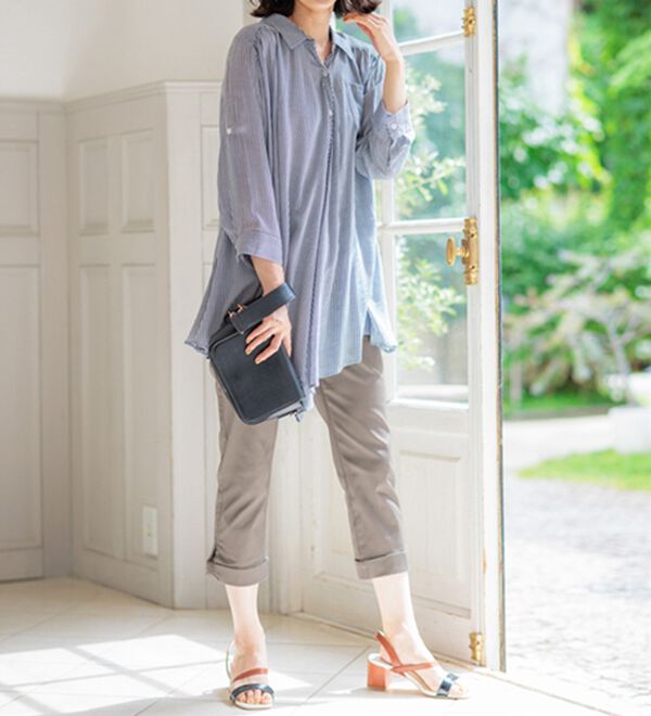 BELLUNA（ベルーナ）の「ヒンヤリ&times;サラリ速乾！綿サテンストレッチ裾リボンクロップドパンツ（クロップドパンツ）」｜詳細画像