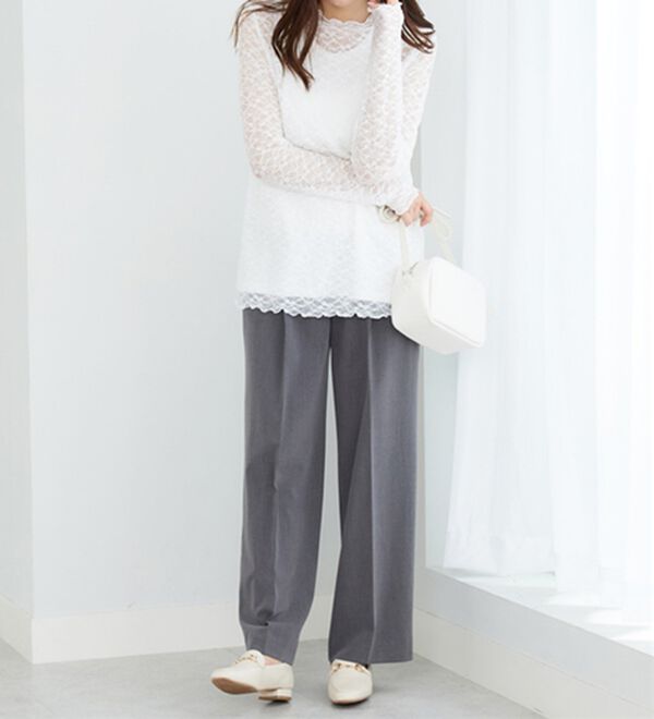 BELLUNA（ベルーナ）の「【重ね着にぴったり♪】のびやかレース素材メロー使いインナー（カットソー）」｜詳細画像