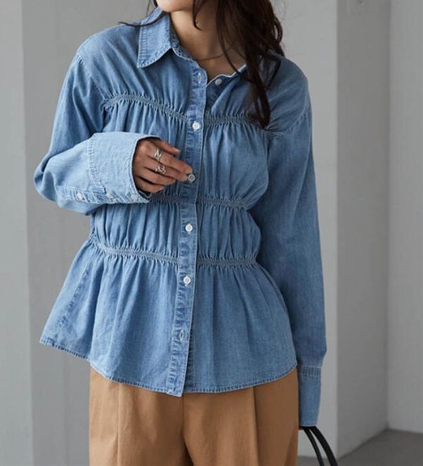 RANAN（ラナン）の「ライトデニムシャーリングデザインシャツブルー（シャツ）」｜詳細画像