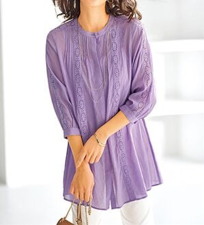 BELLUNA（ベルーナ）の「シアー素材マーガレットレース使いチュニック（チュニック）」｜ラベンダー