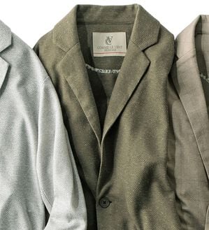「コムルヴァン・オム　麻入り上品テーラーカーディガン（メンズジャケット）」｜カーキ