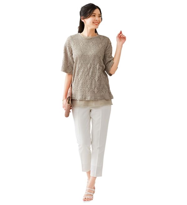 LAVIENNE（ラヴィエンヌ）の「【２色組】のび～るレースの技ありＴシャツ（カットソー）」｜詳細画像