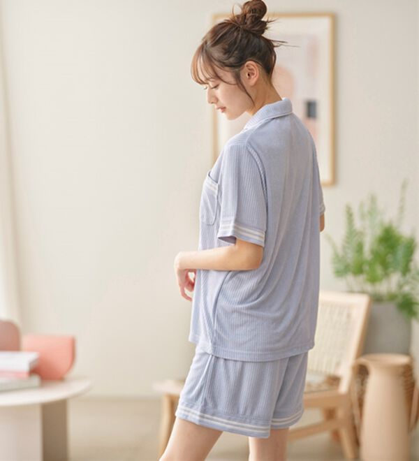 YU'NOW（ユナウ）の「【上下２点セット】ひんやりとろけるリブパイルシャツパジャマ（パジャマ・ルームウェア）」｜詳細画像