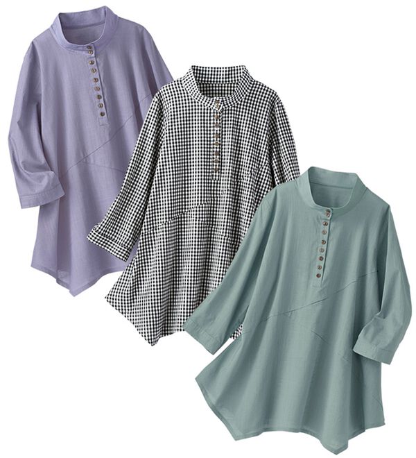 BELLUNA（ベルーナ）の「【３枚組】綿１００％スラブ素材切替ブラウス（ブラウス）」｜詳細画像