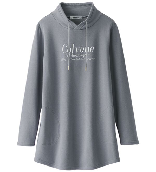 BELLUNA（ベルーナ）の「衿デザイン裏起毛ロゴチュニック（チュニック）」｜グレイッシュブルー