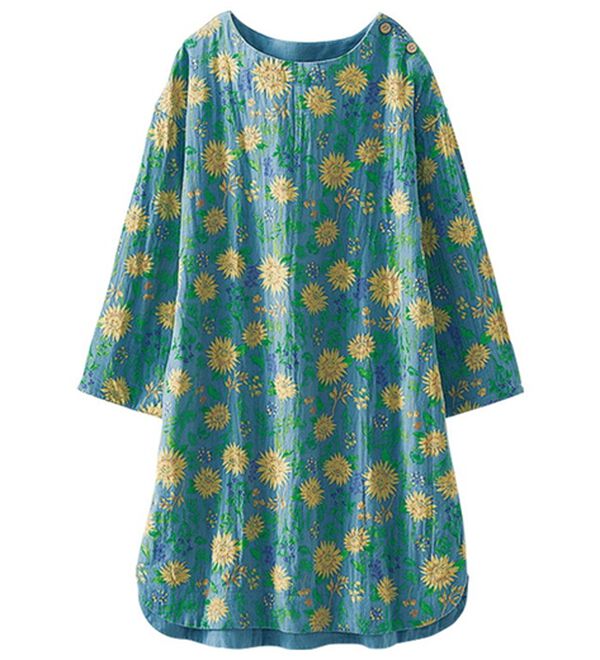 BELLUNA（ベルーナ）の「風が通り抜けるダブルガーゼプリントチュニック（チュニック）」｜ブルー系