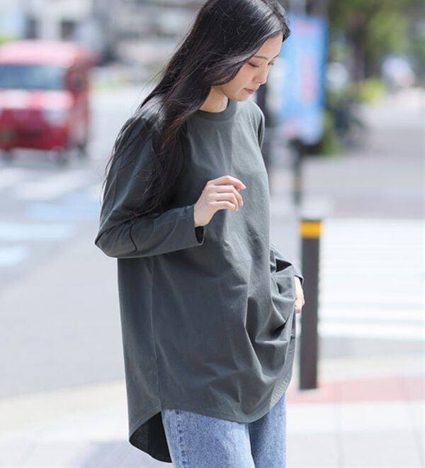 A HAPPY MARILYN（アハッピーマリリン）の「【Ｌ～８Ｌ】綿１００％裾フレア万能ロングＴシャツ（Tシャツ）」｜詳細画像