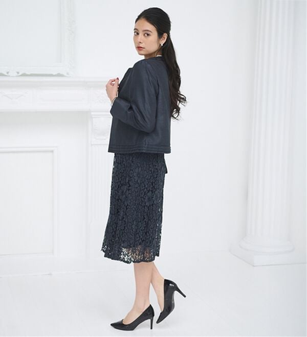 BELLUNA（ベルーナ）の「シャンタン素材ノーカラージャケットレースワンピースアンサンブル（ワンピースセットスーツ）」｜詳細画像