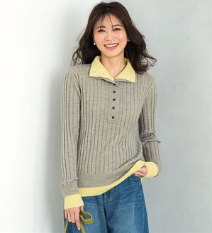 BELLUNA（ベルーナ）の「多ボタン使い配色ニットプルオーバー（ニット・セーター）」｜グレー