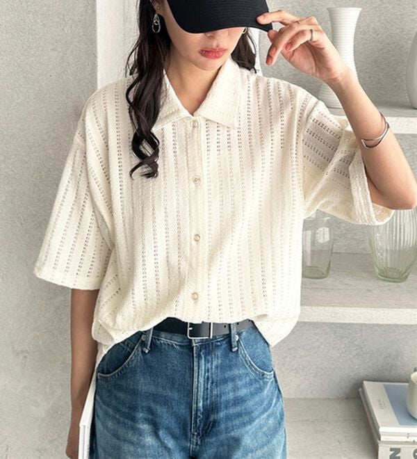 GeeRA（ジーラ）の「透かし編カットソーポロ衿シャツ（シャツ）」｜詳細画像