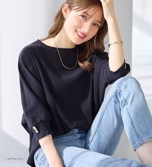 alotta（アロッタ）の「袖口パールゆるドルマンリブトップス（カットソー）」｜詳細画像