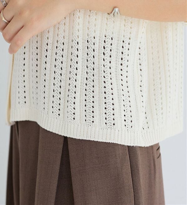 Viola e Viola（ヴィオラ エ ヴィオラ）の「【アンブロ】透かし編みポロカーディガン（ニットカーディガン）」｜詳細画像