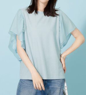 BELLUNA（ベルーナ）の「チュール使いフリル袖プルオーバー（カットソー）」｜サックス