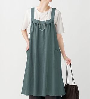 BELLUNA（ベルーナ）の「麻混素材デザインジャンパードレス（チュニック）」｜ダスティーグリーン