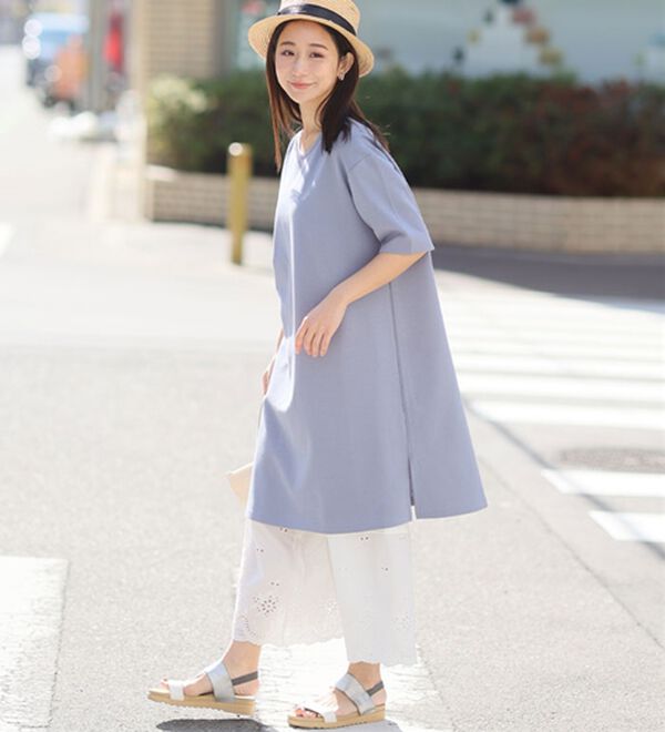 A HAPPY MARILYN（アハッピーマリリン）の「【Ｍ～８Ｌ】【接触冷感・吸水速乾】体型カバー五分袖チュニック（チュニック）」｜詳細画像