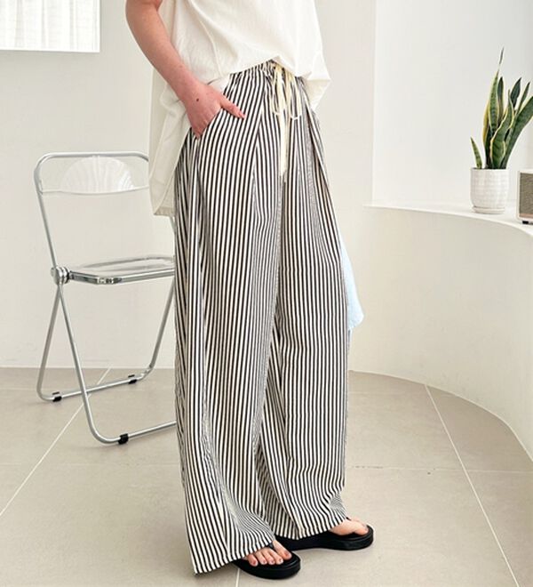 GeeRA（ジーラ）の「さらっと着やすい！ストライプワイドパンツ（フルレングスパンツ）」｜詳細画像