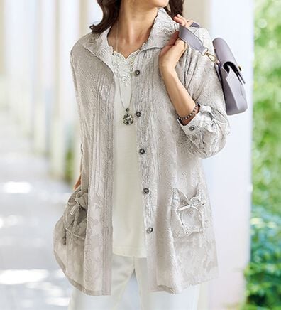 BELLUNA（ベルーナ）の「夏の日射しからカバー！カットジャカードアンサンブル（シャツ）」