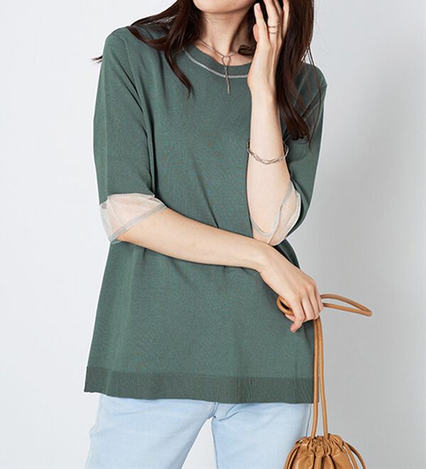 BELLUNA（ベルーナ）の「袖シアーラメ入りニットプルオーバー（ニット・セーター）」｜詳細画像