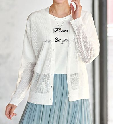 BELLUNA（ベルーナ）の「メッシュ素材Ｖネックデザインカーディガン（ニットカーディガン）」