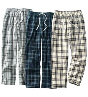 「【３本組】綿１００％楊柳パジャマパンツ（メンズルームウェア）」｜チェック柄セット
