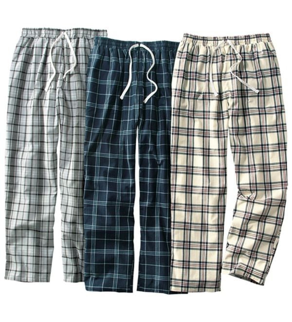 「【３本組】綿１００％楊柳パジャマパンツ（メンズルームウェア）」｜チェック柄セット