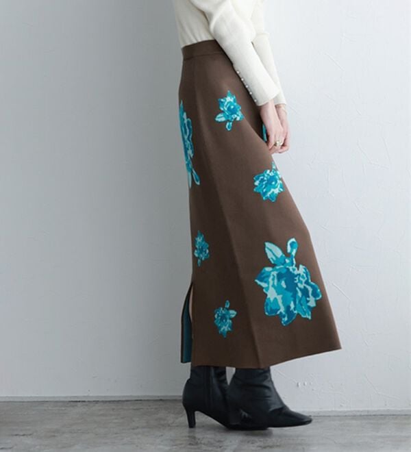 Pierrot（ピエロ）の「花柄ジャカードスカート（ひざ丈スカート）」｜詳細画像