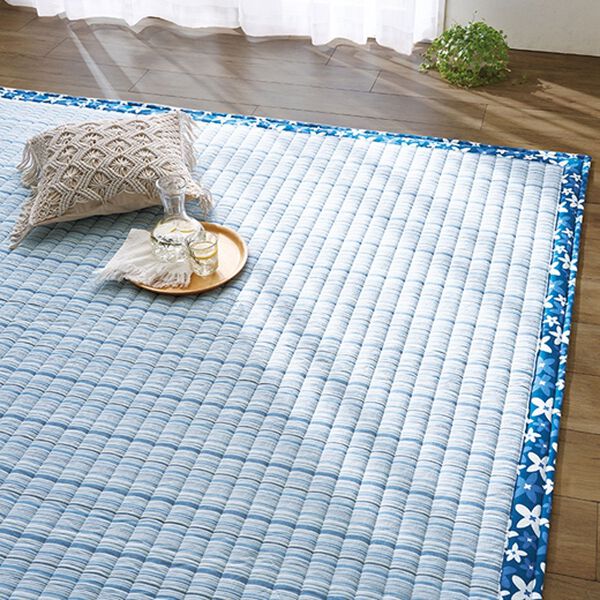 「【８／３まで早割】洗える綿１００％しじらカーペット（カーペット）」｜ネイビー