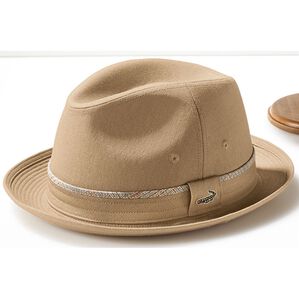 「＜クロコダイル＞日本製　麻綿中折れハット（メンズ帽子）」｜ベージュ