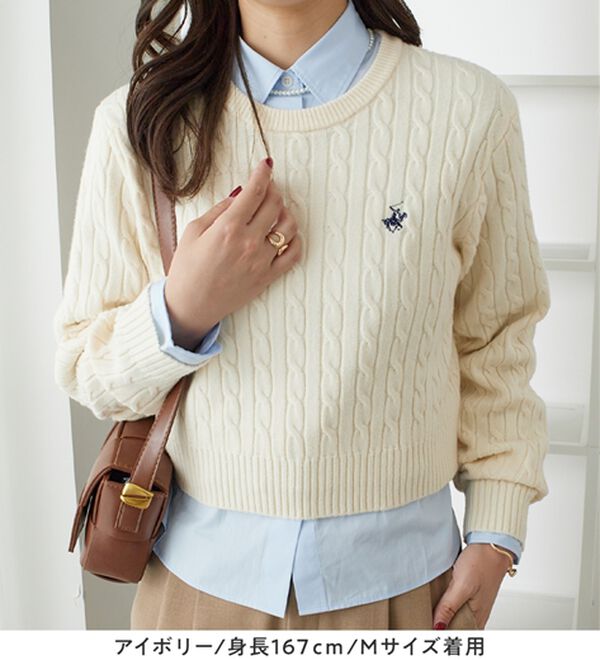 Viola e Viola（ヴィオラ エ ヴィオラ）の「【ビバリーヒルズポロクラブ】ケーブル柄ショートニット（ニット・セーター）」｜詳細画像