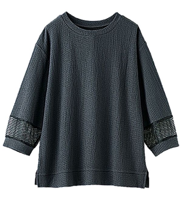 BELLUNA（ベルーナ）の「ジャカード素材袖メッシュレースプルオーバー（カットソー）」｜詳細画像