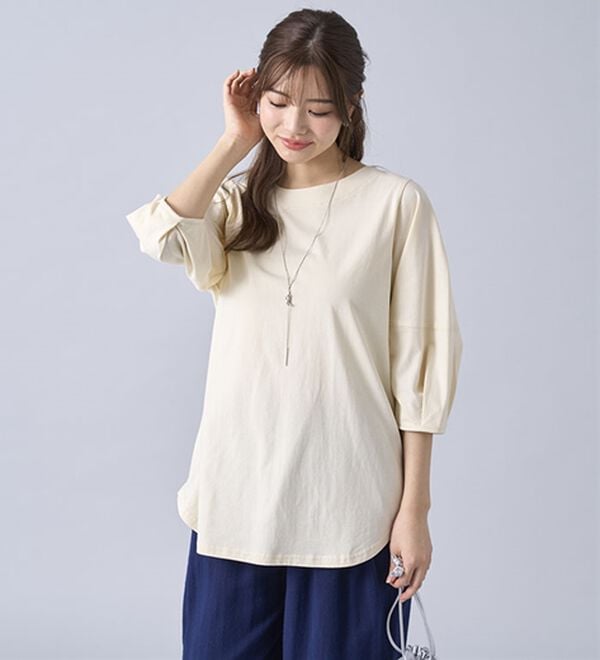 BELLUNA（ベルーナ）の「強撚綿１００％袖デザインプルオーバー（カットソー）」｜詳細画像