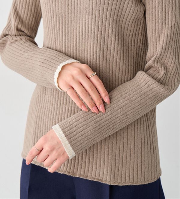 alotta（アロッタ）の「【静電気防止】もっちり袖配色リブニット（ニット・セーター）」｜詳細画像