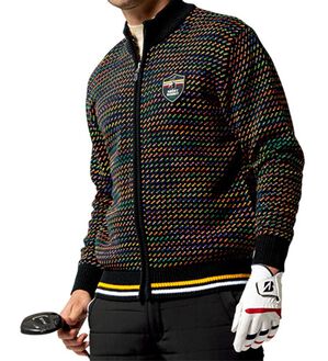 「＜ロッキーラビット＞ウール入りレインボージャケット（メンズニット・セーター）」｜ブラック