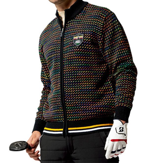 「＜ロッキーラビット＞ウール入りレインボージャケット（メンズニット・セーター）」｜ブラック