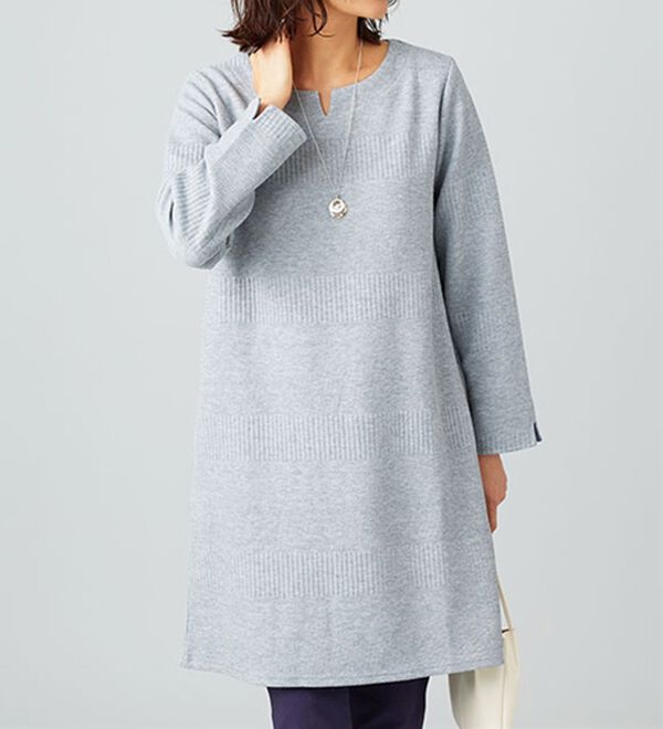 BELLUNA（ベルーナ）の「ボタン使いボーダージャカードワンピース（その他ワンピース）」｜詳細画像