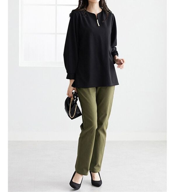 BELLUNA（ベルーナ）の「静電防止！蓄熱綿サテンストレッチカラーパンツ（フルレングスパンツ）」｜詳細画像